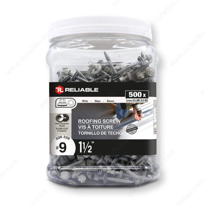 Reliable Roofing RSZ9112WJ Screw with Washer, #9-15 Thread, 1-1/2 in, 500/PK, White