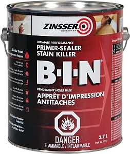 Zinsser Z00911 B-I-N Primer, 500 sq-ft/gal Coverage Area, Flat, White, 3.7 L