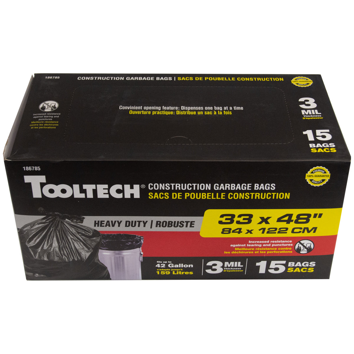 15PK Construction Garbage Bags 33x48in 3mil Black