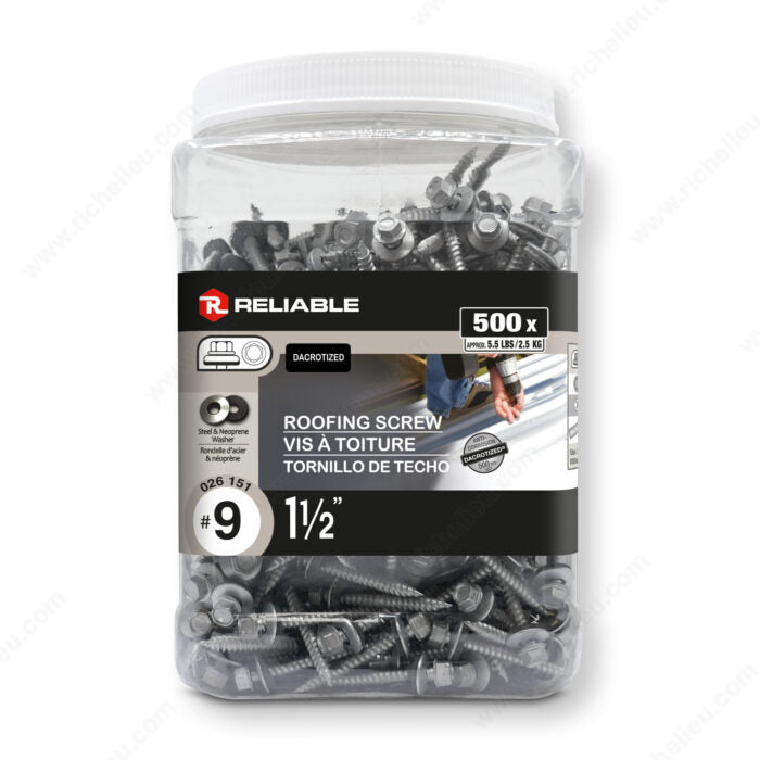 Reliable Roofing RSZ9112J Screw with Washer, #9-15 Thread, 1-1/2 in, 500/PK, Dacrotized