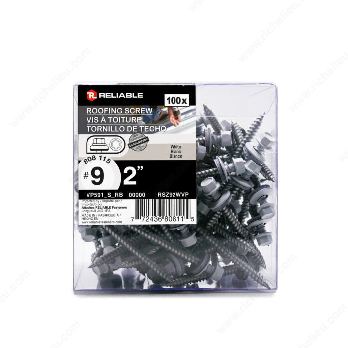 Reliable Roofing RSZ92WVP Screw, #9-15 Thread, 2 in, White, 100 BX