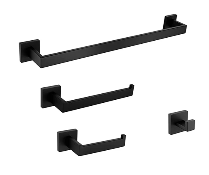 Kodaen Madison Square 4PC Bathroom Accessory Kit - Matte Black