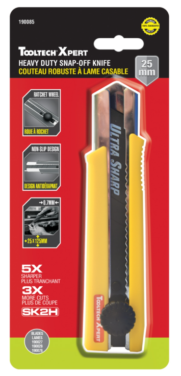 Toolway Heavy Duty Yellow Utility Knife, 25mm, Snap-Off Blade