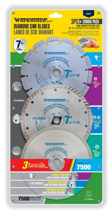 Toolway 3pc Set Diamond Saw Blade 7"