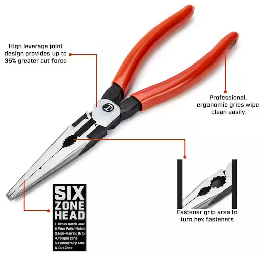 Crescent Z2 8 in. High Leverage Long Nose Pliers with Dipped Grips