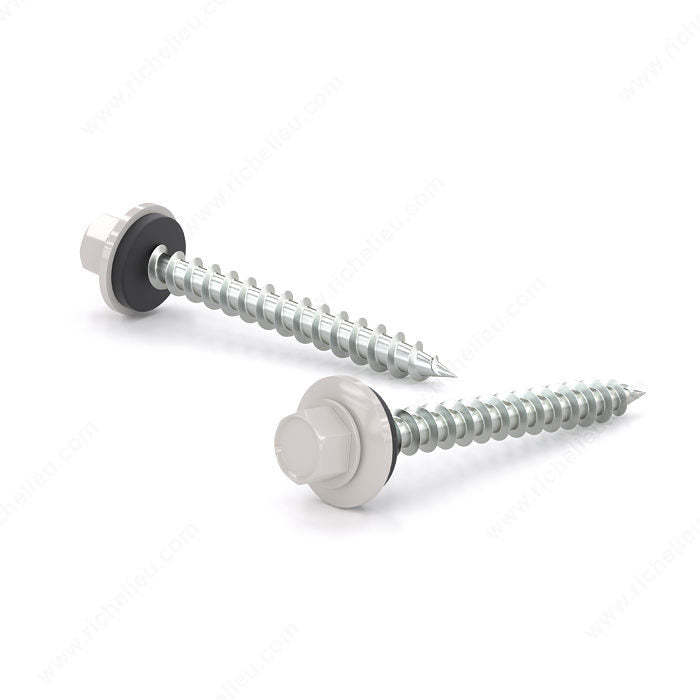 Reliable Roofing RSZ9112WJ Screw with Washer, #9-15 Thread, 1-1/2 in, 500/PK, White