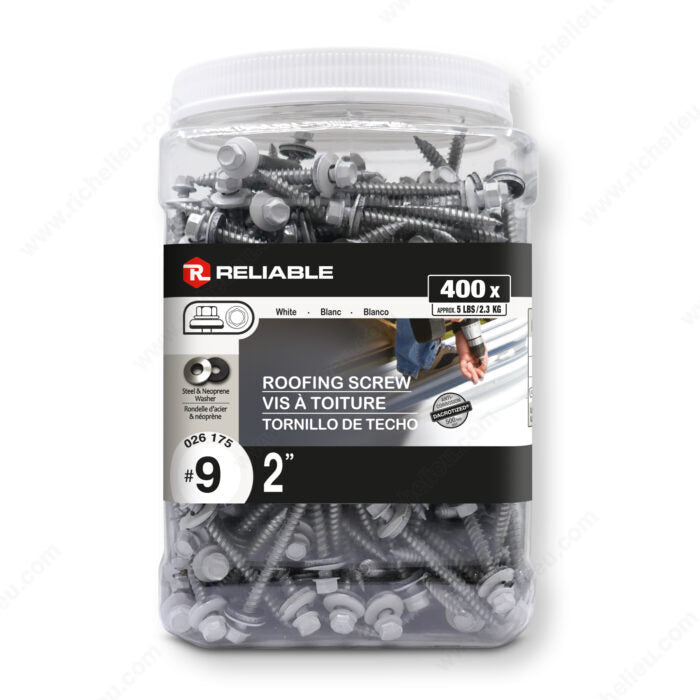 Reliable Roofing RSZ92WJ White Screw with Washer, #9-15 Thread, 2 in, 400 BX