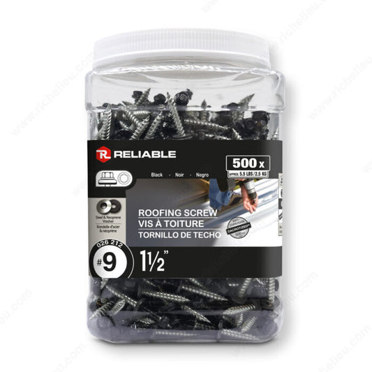 Reliable RSZ9112BLKJ Roofing Screw with Washer, #9-15 Thread, 1-1/2 in, 500/PK, Black