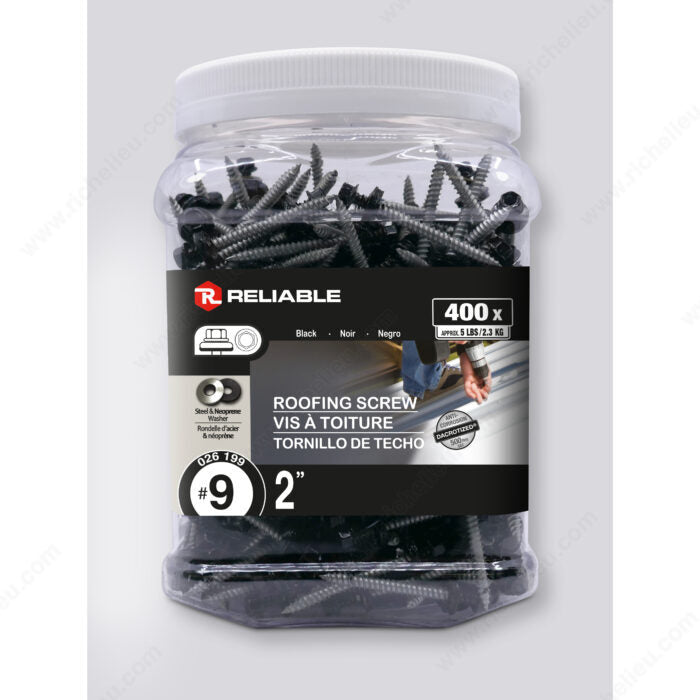 Reliable Roofing RSZ92BLKJ Screw with Washer, #9-15 Thread, 2 in, 400 BX, Black