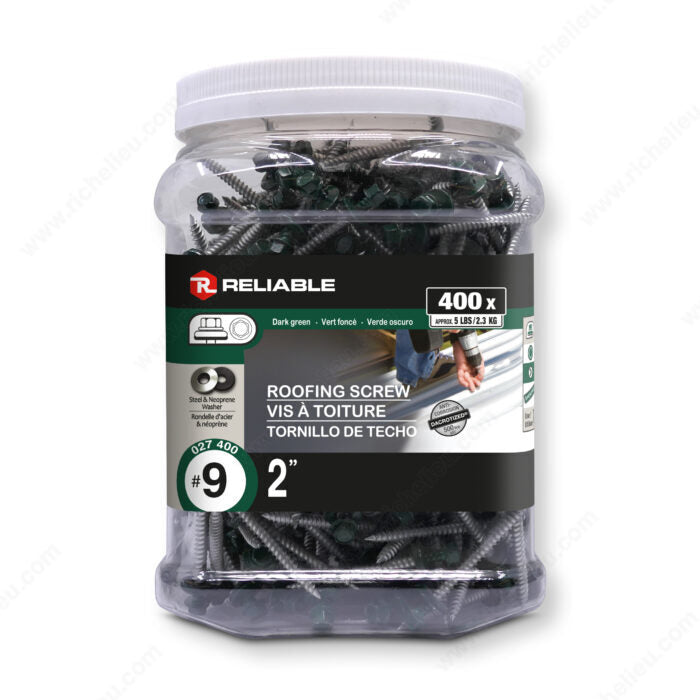 Reliable Roofing RSZ92DGJ Screw with Washer, #9-15 Thread, 2 in, 400/PK, Dark Green