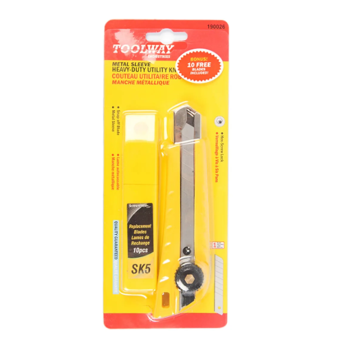 Toolway HD Utility Knife 18mm Snap-Off Blade + 10 Blades Yellow