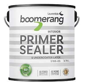 Boomerang Recycled 5188-05L19 Latex Primer, Water Base, Flat, White, 3.78 L, Can