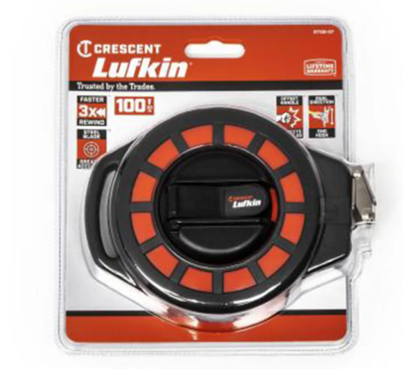 Crescent Lufkin Tape Measure Construction 3/8in x 100ft 3:1 Rotating Handle