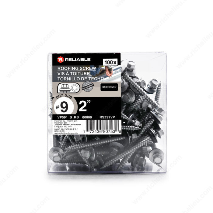 Reliable Roofing RSZ92VP Screw with Washer, #9-15 Thread, 2 in, 100/BX