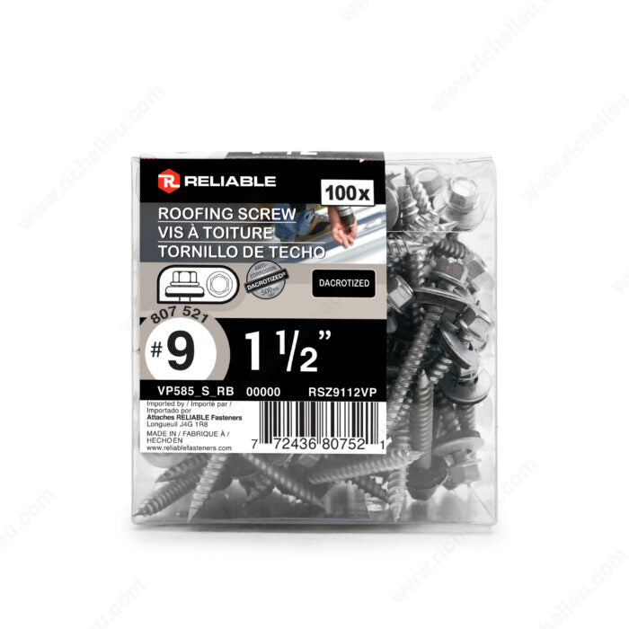 Reliable Roofing RSZ9112VP Screw, 1-1/2 in, Dacrotized 100 PK
