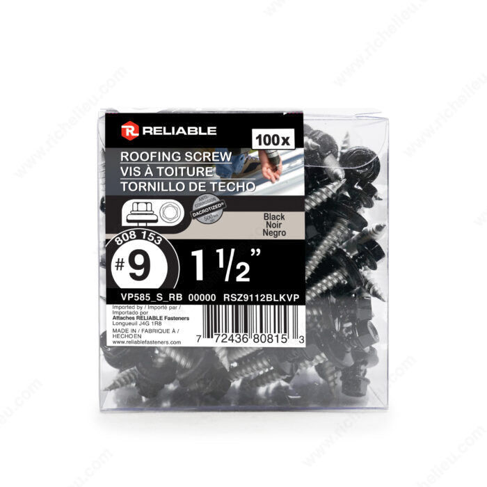Reliable RSZ9112BLKVP Screw, 1-1/2 in L, Black, 100/BX