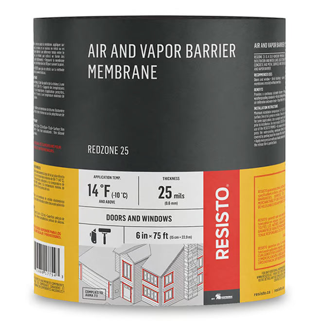 Resisto 17755 Air and Vapor Barrier Membrane Flashing, 75 ft L, 9 in W, Red