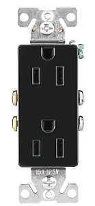 Eaton Wiring Devices 1107BK-C Duplex Decora Receptacle Plug, Nylon, Black, 2-Pole, 15 A, 125 V, Back, Side Wiring