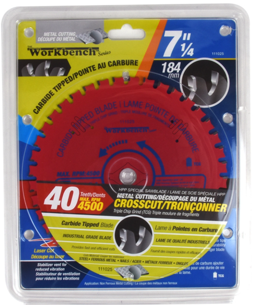 Toolway WorkBench Carbide Tipped Saw Blade, Metal/Alum  7 1/4 40T