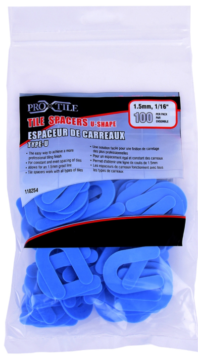 ToolWay Tile Spacers U-Type 1.5mm (1/16") 100pc