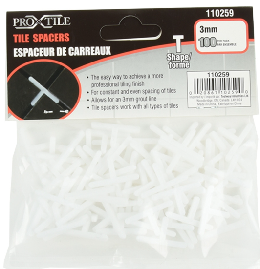 Toolway Tile Spacers T-Type, 3mm (1/8"), 100pc
