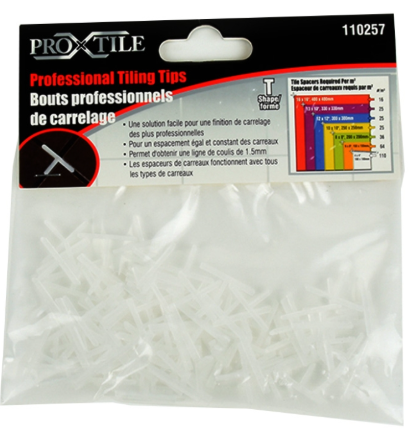 Toolway Tile Spacers T-Type, 1.5mm (1/16"), 100pc