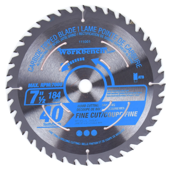 Toolway WorkBench Carbide Tipped Saw Blade, fine cut, 7 1/4 40T