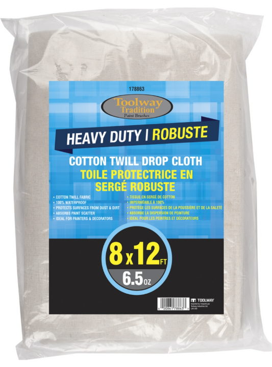 Toolway Heavy Duty Cotton Twill Drop Cloth 6.5oz 8ft x 12ft