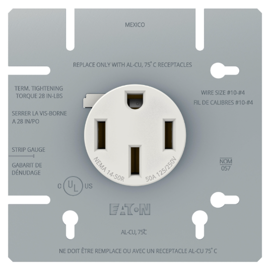 Toolway Range/Stove Receptacle with Metal Plate 50A - 125/250V
