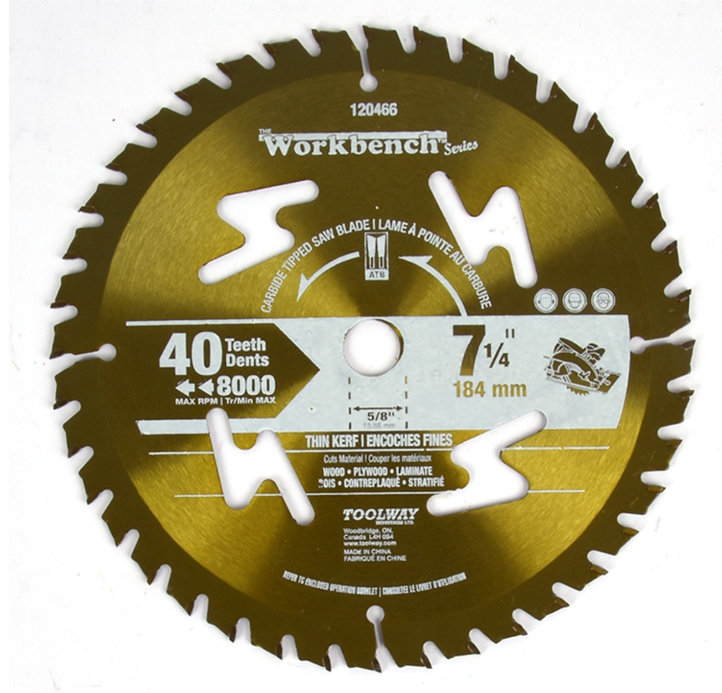 Toolway Blade 7 1/4" 40T Thin Kerf Carbide Tipped