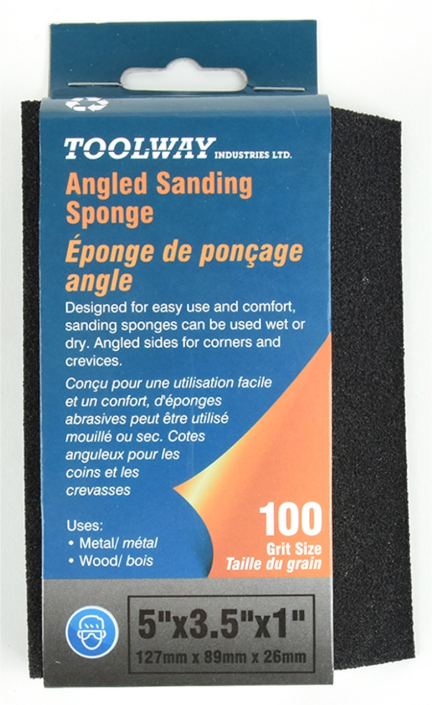 Toolway Angled Sanding Sponge 5" x 3.5" x 1" (100 Grain)