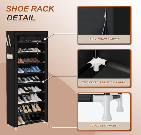 Portable Shoe Rack Grey 23.6×11.8×63 inches.