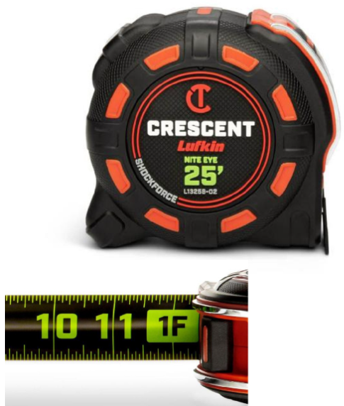 Crescent Lufkin Shockforce Nite EyeT Tape Measure 1-1/4in x 25ft Imperial