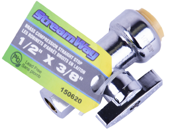 Shark Bite Straight Stop 1/2" x 3/8" Lead Free