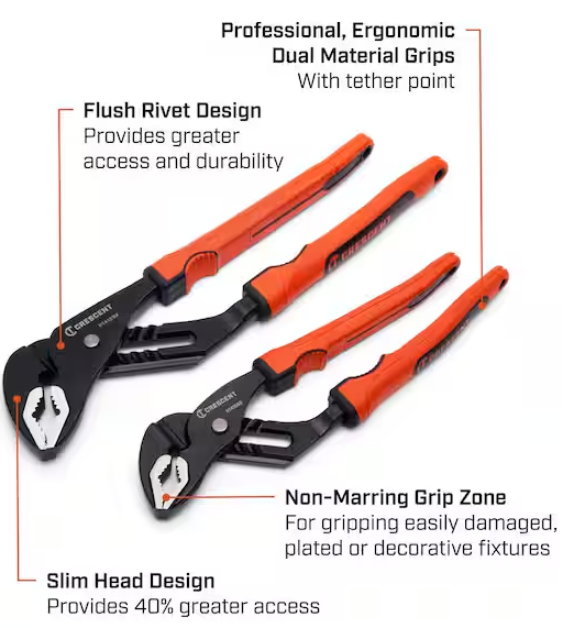 Crescent 2 Piece Grip Zone™ V-Jaw Tongue & Groove Plier Set with Dual Material Rawhide Handle