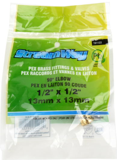 Pex Brass 90 Elbow 1/2" x 1/2"