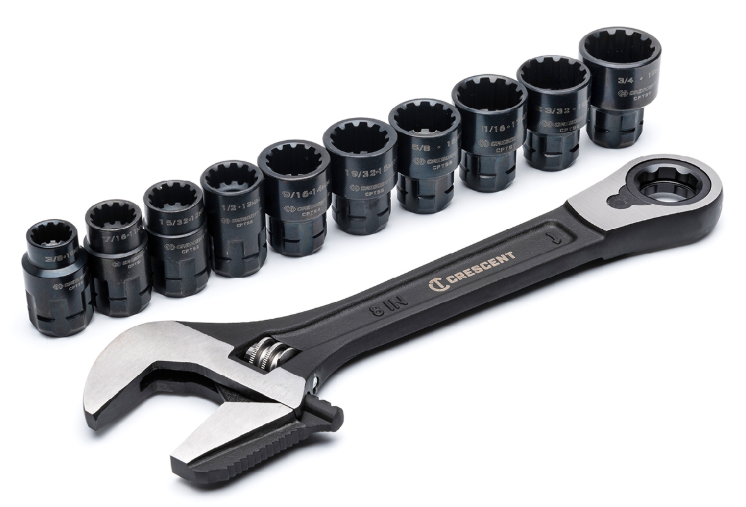 Crescent 11PC Pass-Thru x6 (TM) Black Oxide Adjustable Wrench and Spline Socket Set