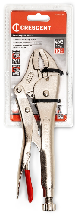 Crescent Curved Jaw Locking Pliers With Wire Cutter 10in