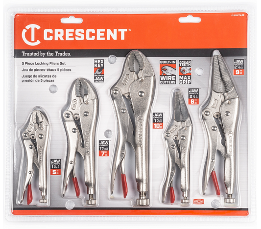 Crescent 5PC Curved and Long Nose Locking Pliers Set