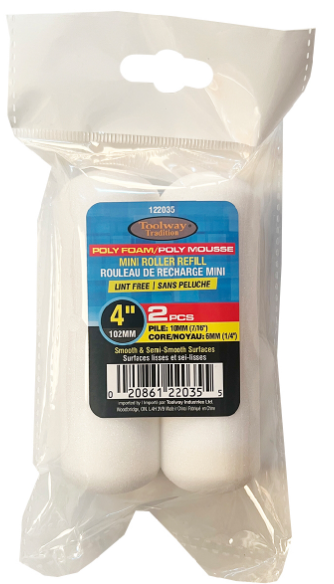 2PK Paint Roller Refill Poly Foam 4" x 10mm Pile
