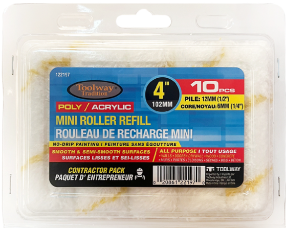 10PK Paint Roller Refill 4" x 10mm Pile