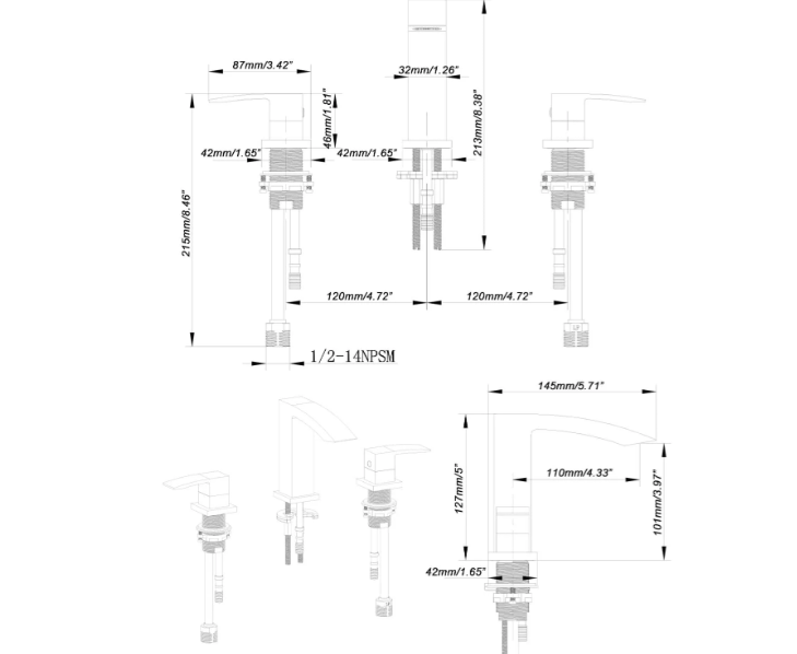 Kodaen Three Hole Vanity Faucet F13103BN