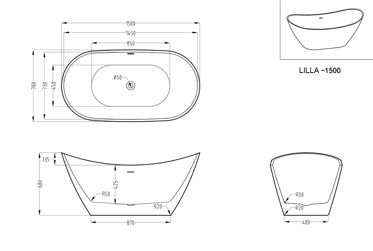 Kodaen 1 PC Freestanding Tub Lilia 1500