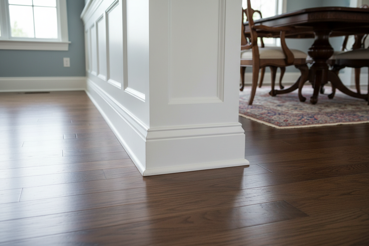 baseboards and molding detail in a dining room