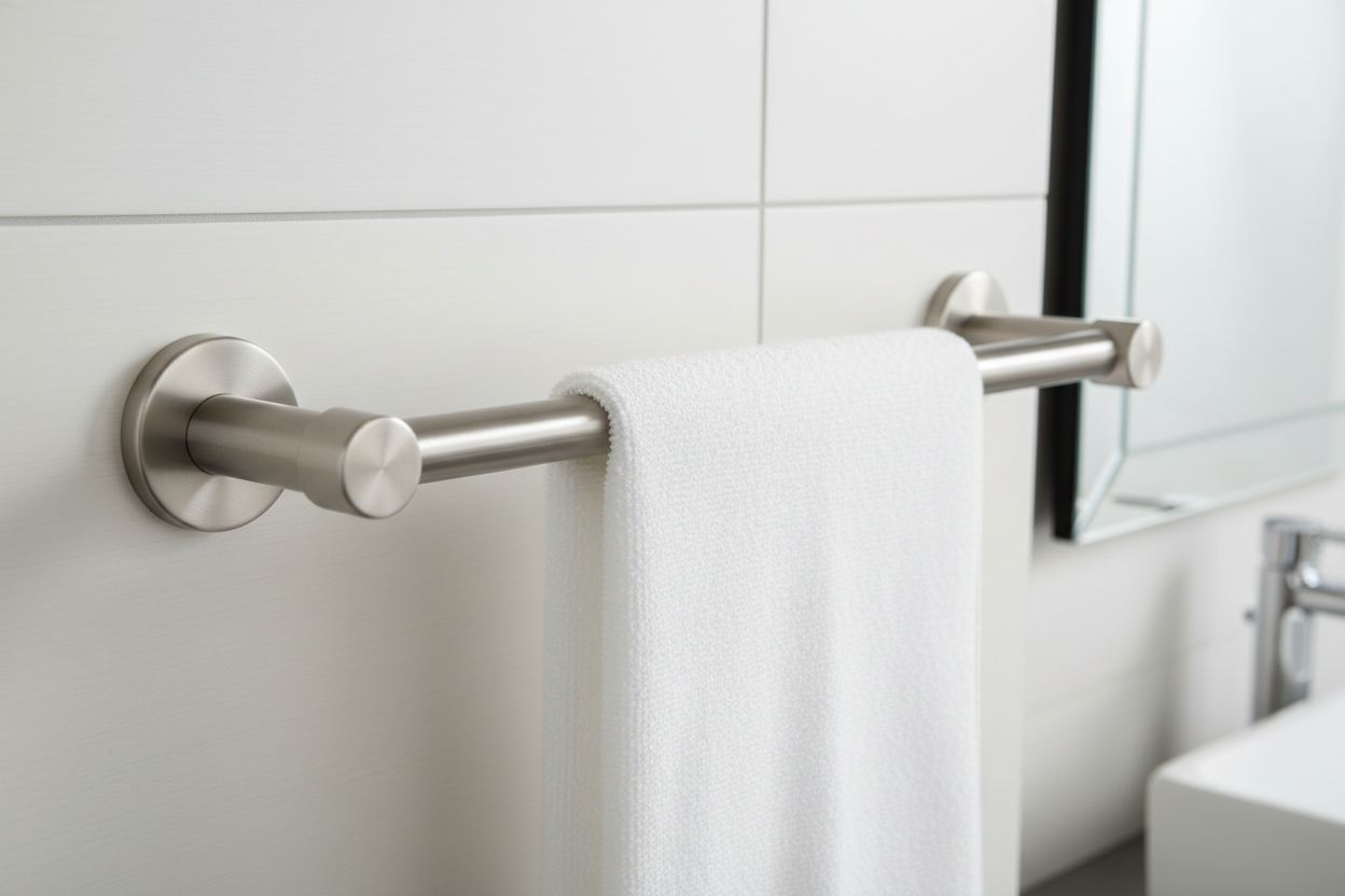 Bathroom towel bars close up