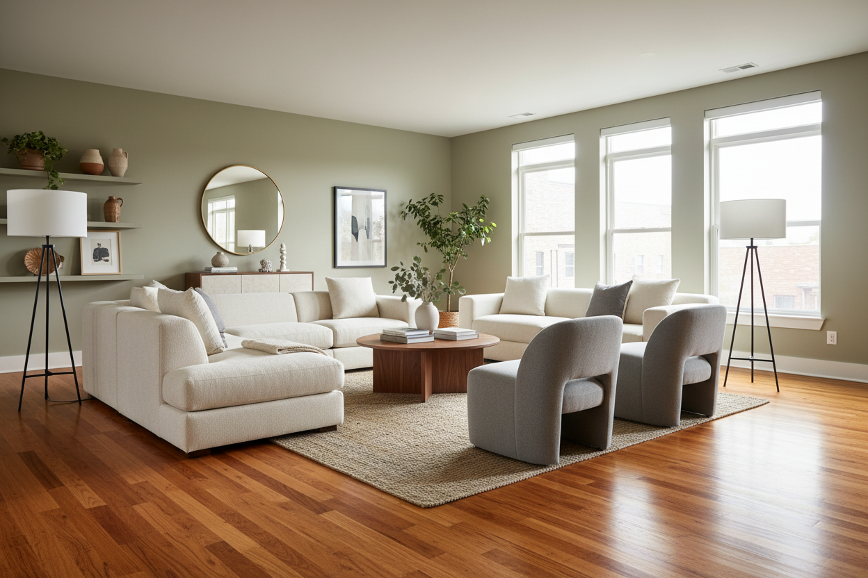 Living room with hardwood flooring