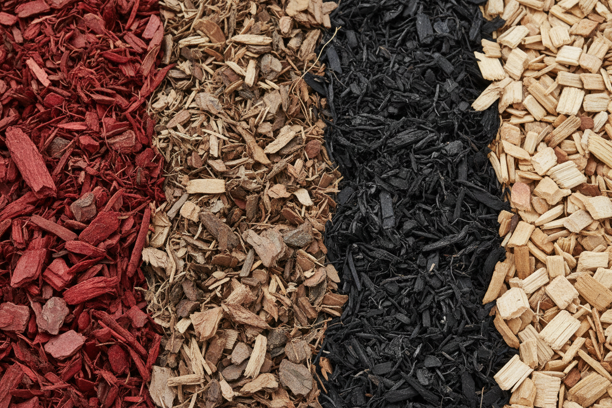 Mulch (Red, Brown, Black, Natural) close up (no text)